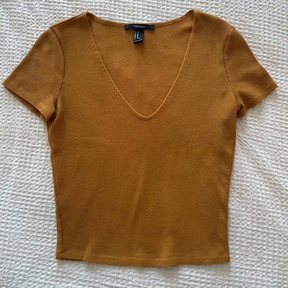 Forever 21 Mustard Knit Baby Tee Top Size M